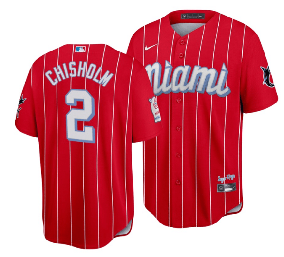 Men's Miami Marlins #2 Jazz Chisholm 2021 Red City Connect Cool Base Stitched Jersey